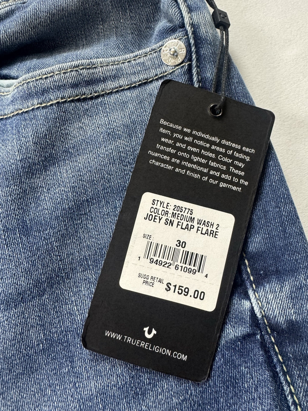 $159 True Religion Women’s Joey Jeans Sz 30.   . (B.147)