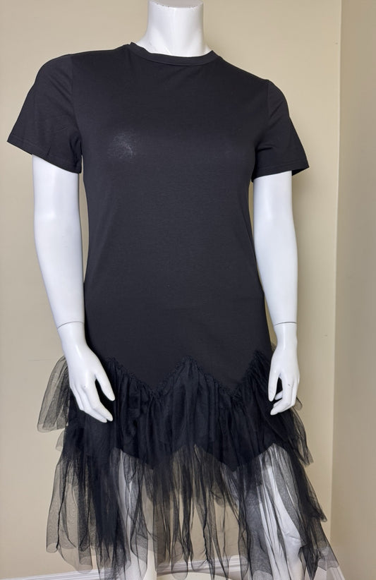 ELLAZHU Women Short Sleeve Tulle Hem T Shirt Dress Sz L.  . (B.124)