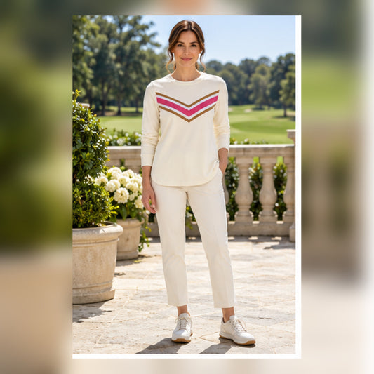 Smith & Quinn JACK cream chevron golf sweatshirt size S front model view