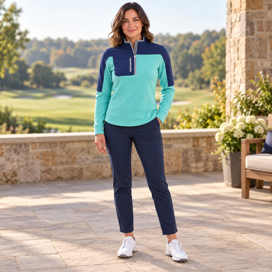 Straight Down women's Tundra quarter-zip lagoon navy size S front model view