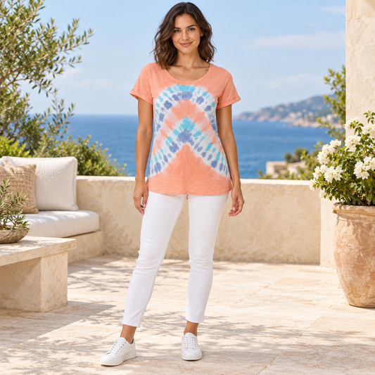 The Sweatshirt Project coral blue tie-dye top size M front model view