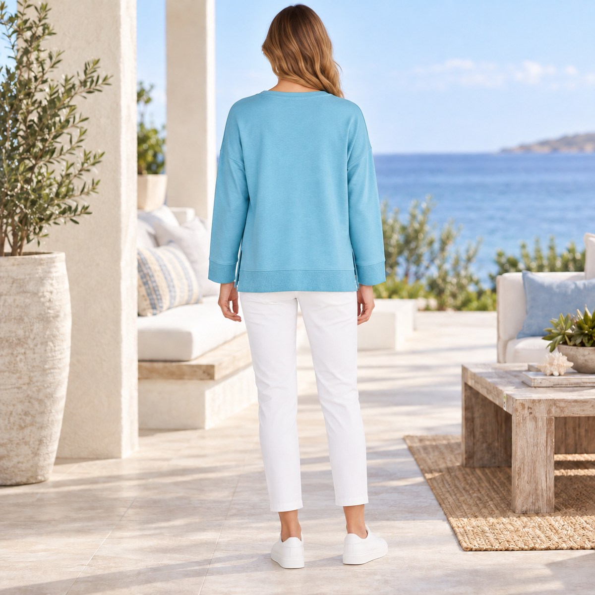 Tasc Performance Riverwalk III aquamarine sweatshirt size XL, back model view