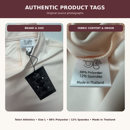 Authentic Teleri Athletics size L and fabric content tags