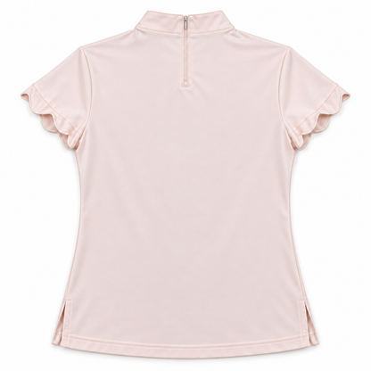 Teleri Athletics pale blush pink mock-neck golf top size L, back flat view