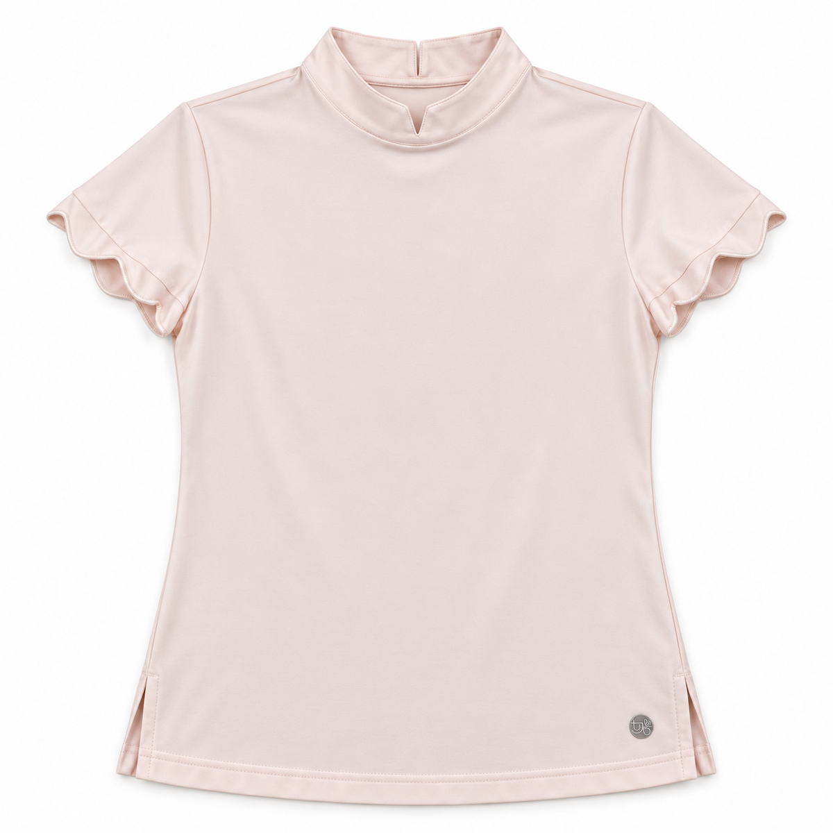 Teleri Athletics pale blush pink mock-neck golf top size L, front flat view