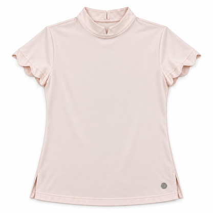 Teleri Athletics pale blush pink mock-neck golf top size L, front flat view