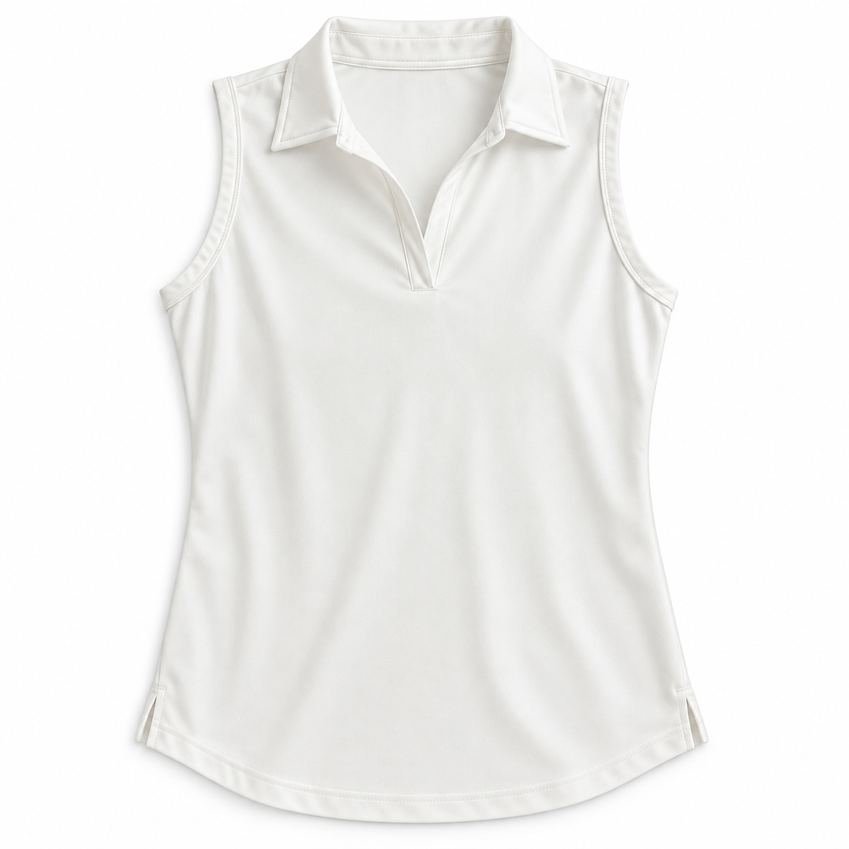 Teleri Athletics ivory sleeveless golf shirt size M front flat lay