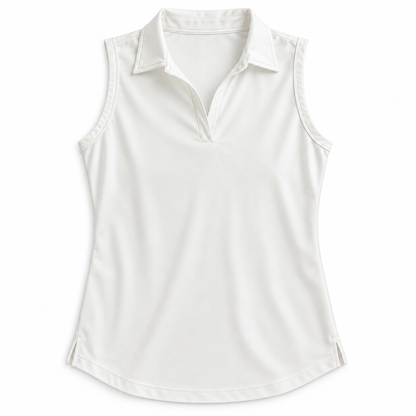 Teleri Athletics ivory sleeveless golf shirt size M front flat lay
