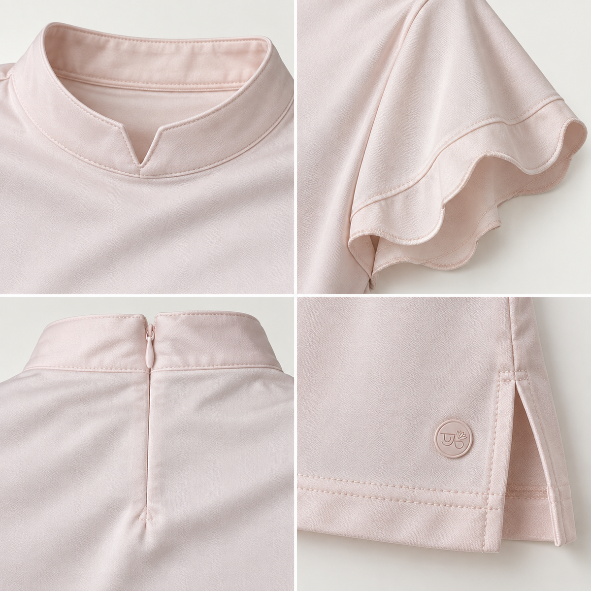 Teleri Athletics pink golf shirt authentic collar sleeve zipper hem and logo details