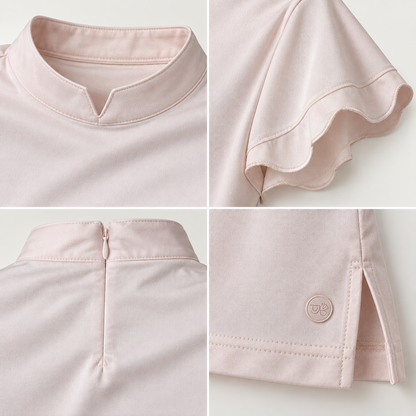 Teleri Athletics pink golf shirt authentic collar sleeve zipper hem and logo details
