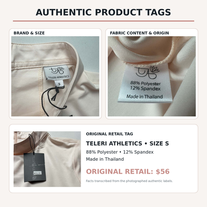 Teleri Athletics golf shirt size S authentic brand fabric origin and 56 dollar retail tags