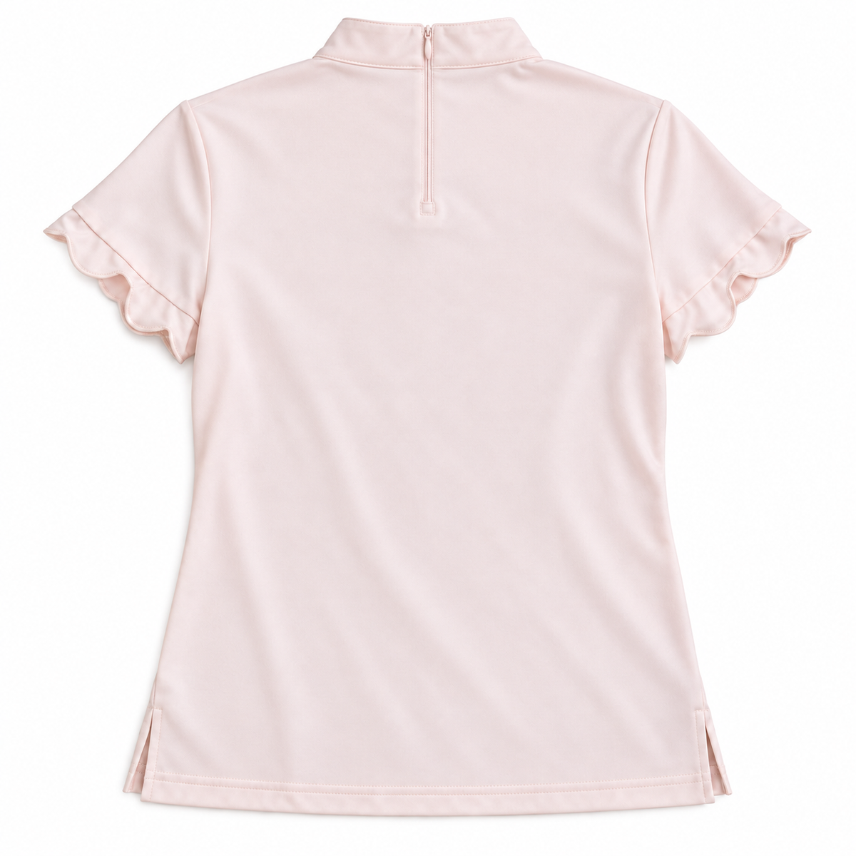 Teleri Athletics pale blush pink back-zip golf shirt size S back flat view