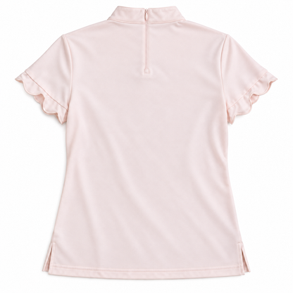 Teleri Athletics pale blush pink back-zip golf shirt size S back flat view