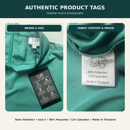 Authentic Teleri Athletics size S and fabric content tags