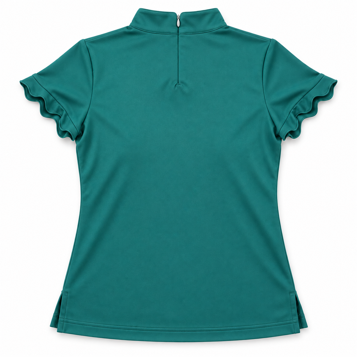 Teleri Athletics deep teal green mock-neck golf top size S, back flat view