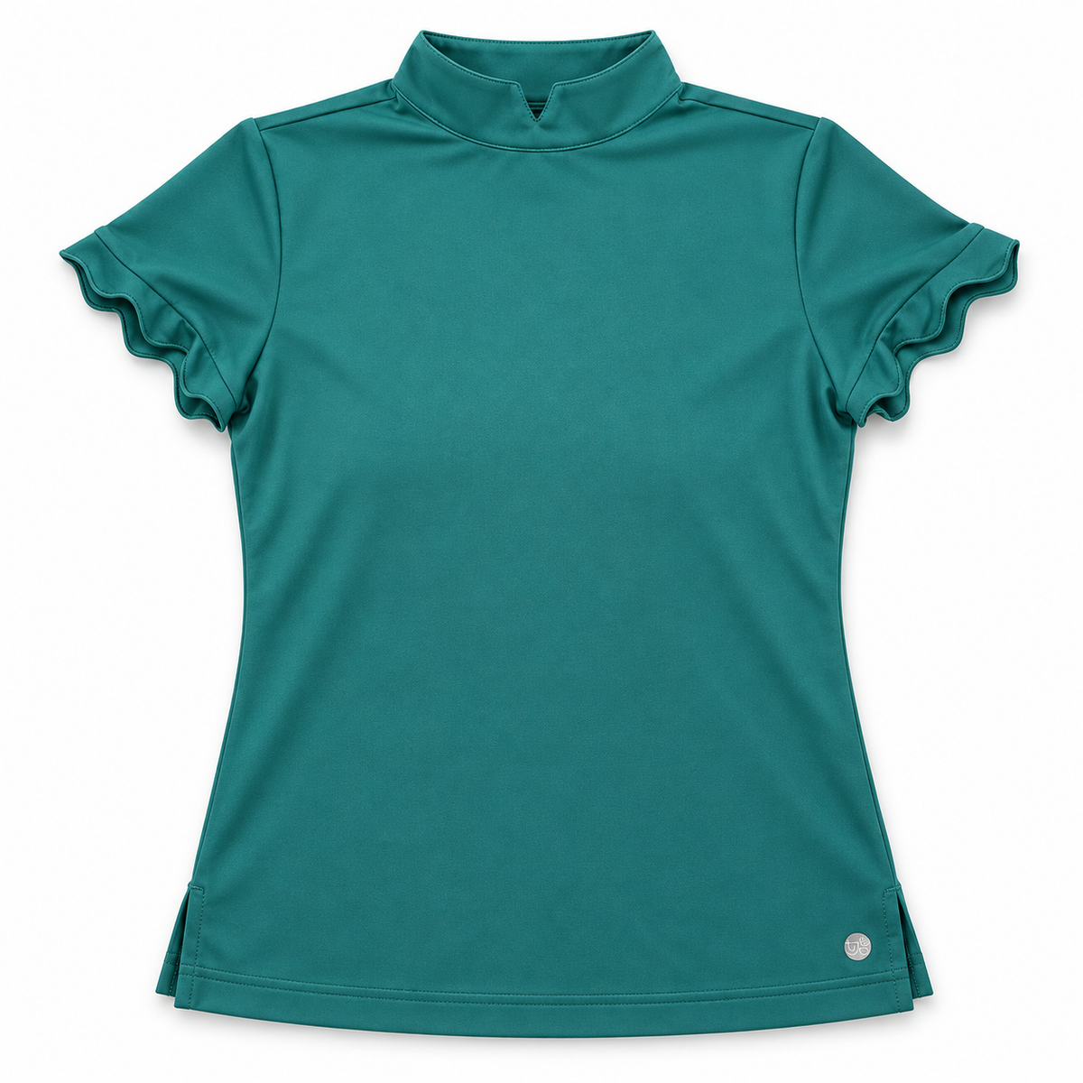 Teleri Athletics deep teal green mock-neck golf top size S, front flat view