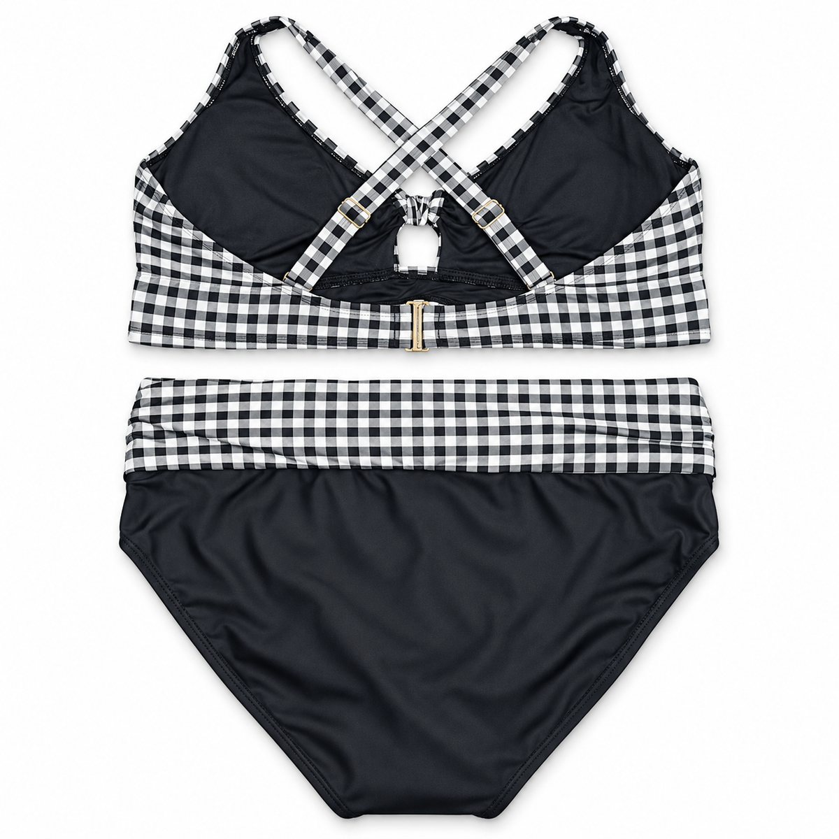 Terra & Sky black white gingham two-piece swim set size 3X back flat view