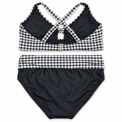 Terra & Sky black white gingham two-piece swim set size 3X back flat view