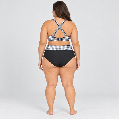 Terra & Sky women’s black white gingham two-piece swim set size 3X back model view