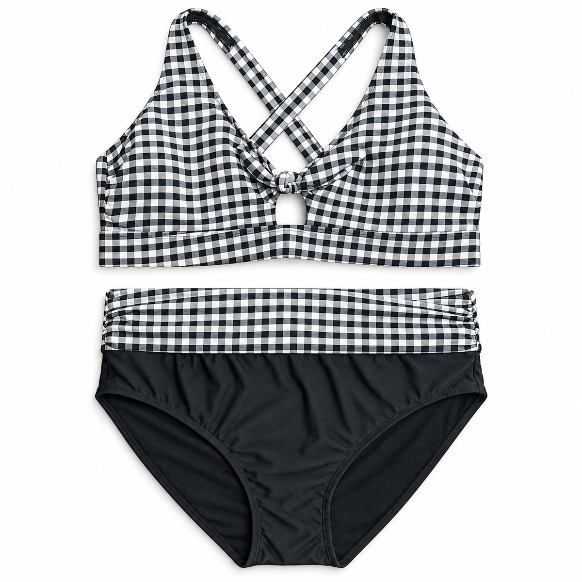 Terra & Sky black white gingham two-piece swim set size 3X front flat view