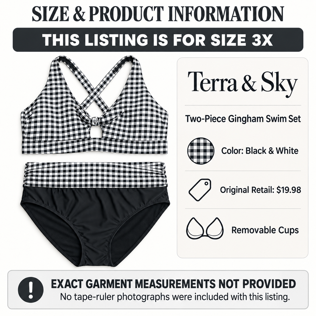 Terra & Sky gingham two-piece swim set size 3X product information