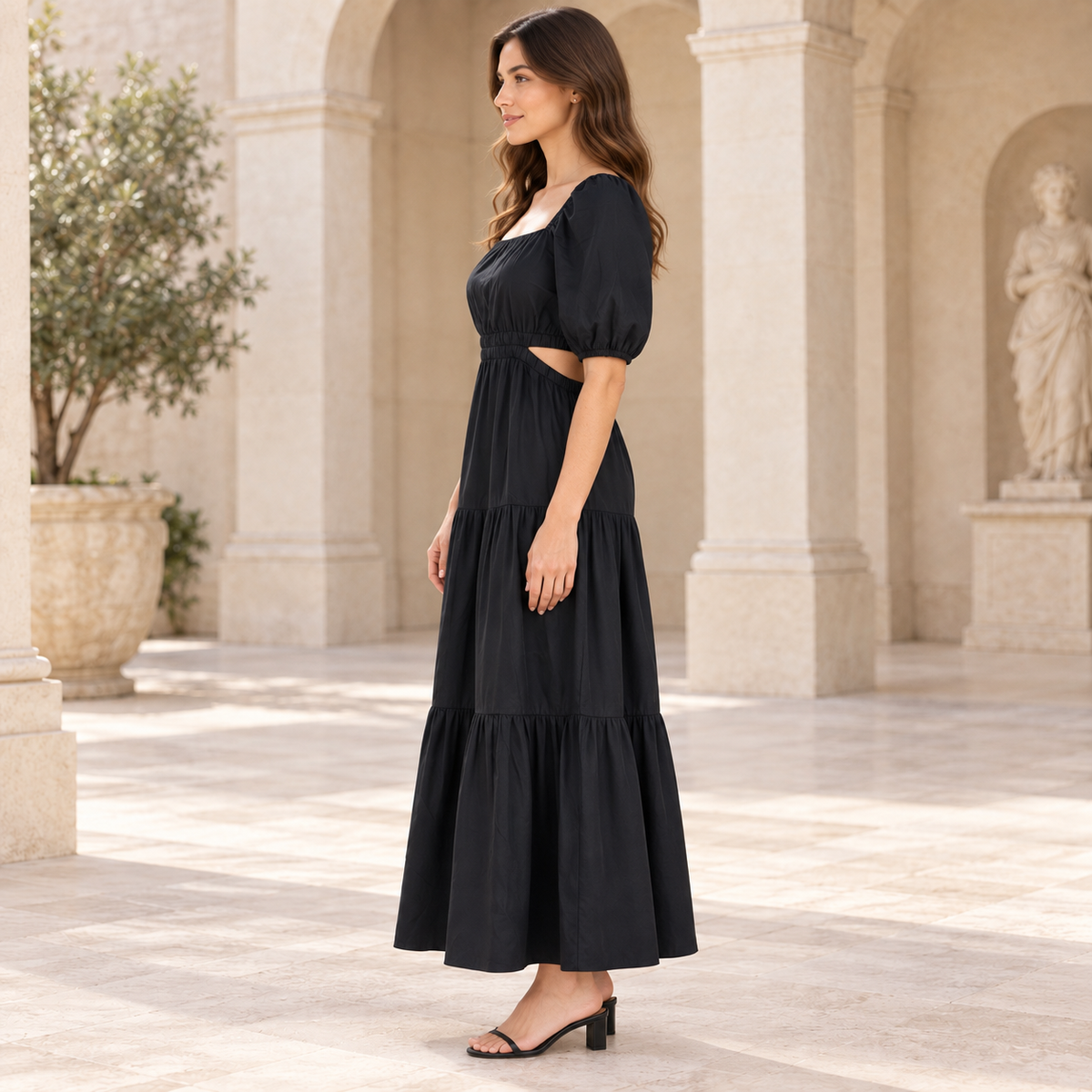 The Drop Anaya black maxi dress size XL side model view