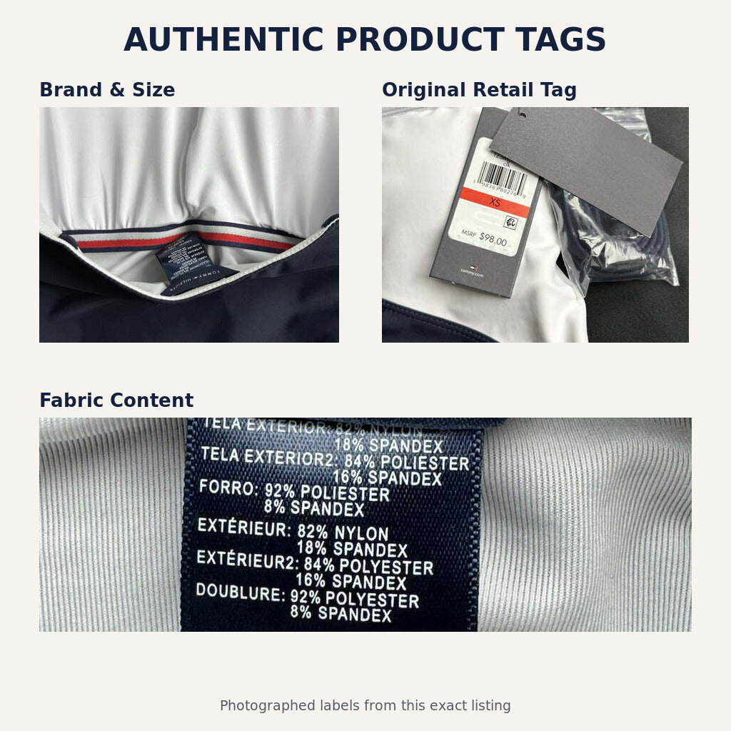 Authentic Tommy Hilfiger size XS MSRP 98 dollars and fabric content tags