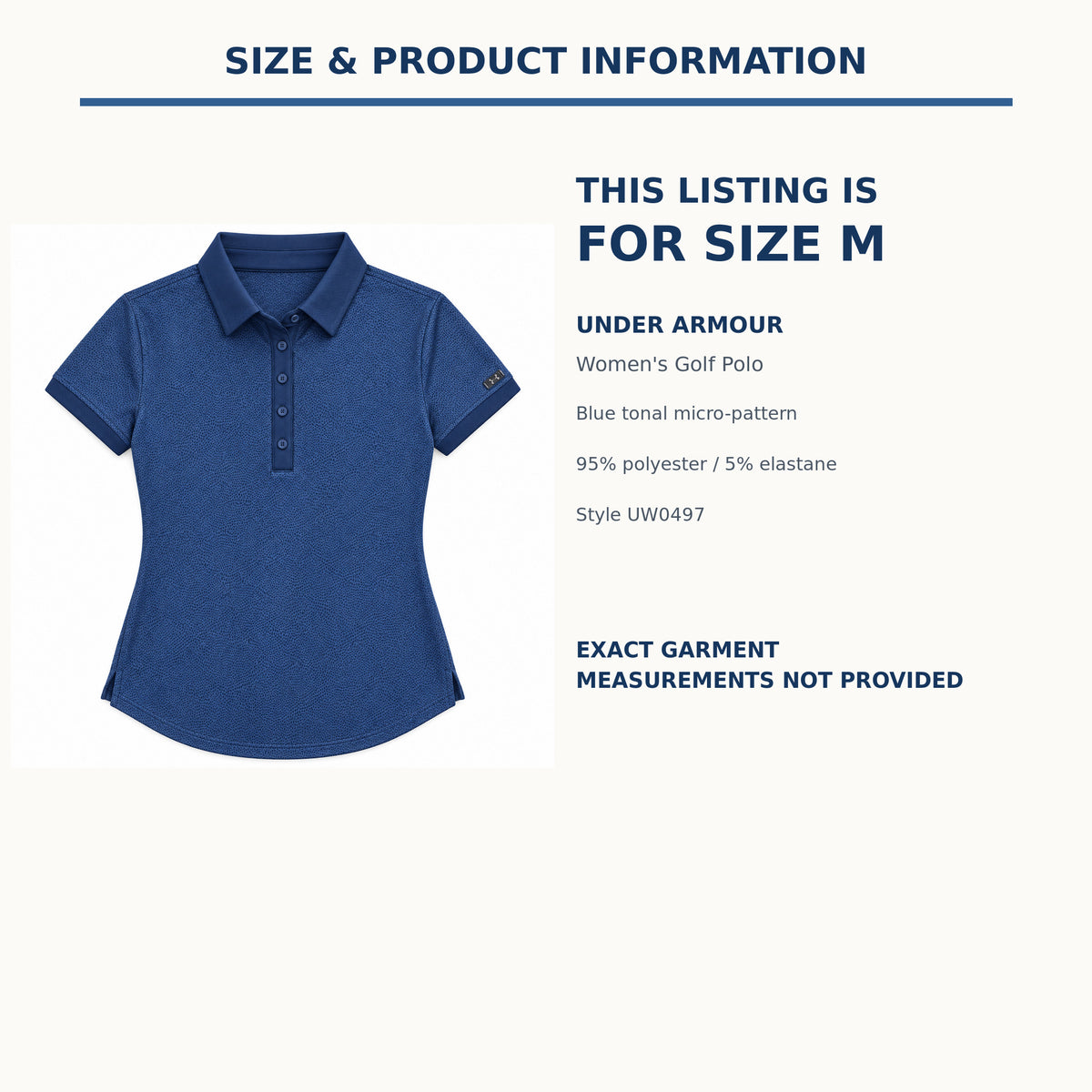 Under Armour women’s blue golf polo size M product and size information