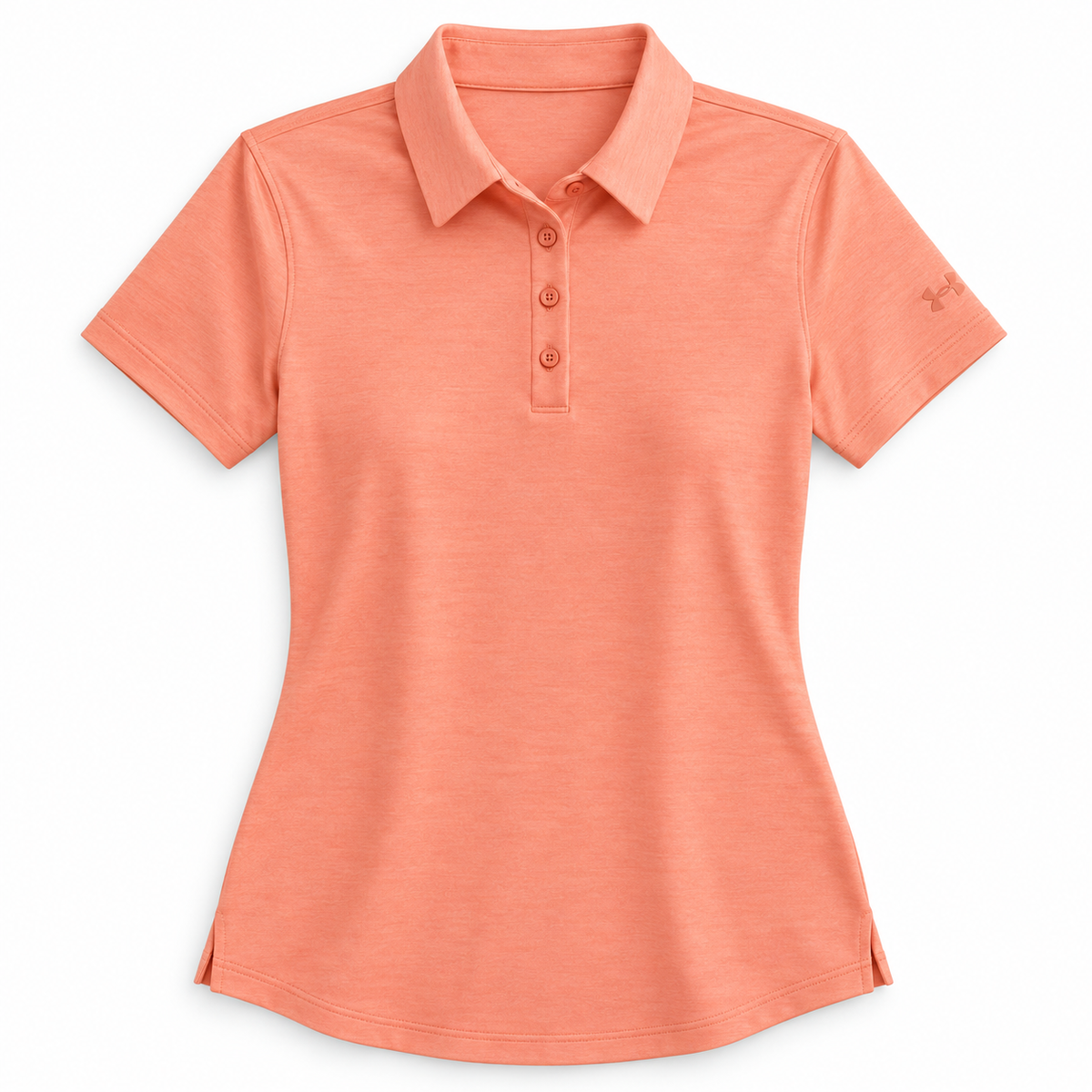 Under Armour coral golf polo shirt size M front flat lay