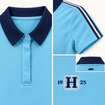 Under Armour aqua polo authentic collar shoulder stripe crest and back tab details