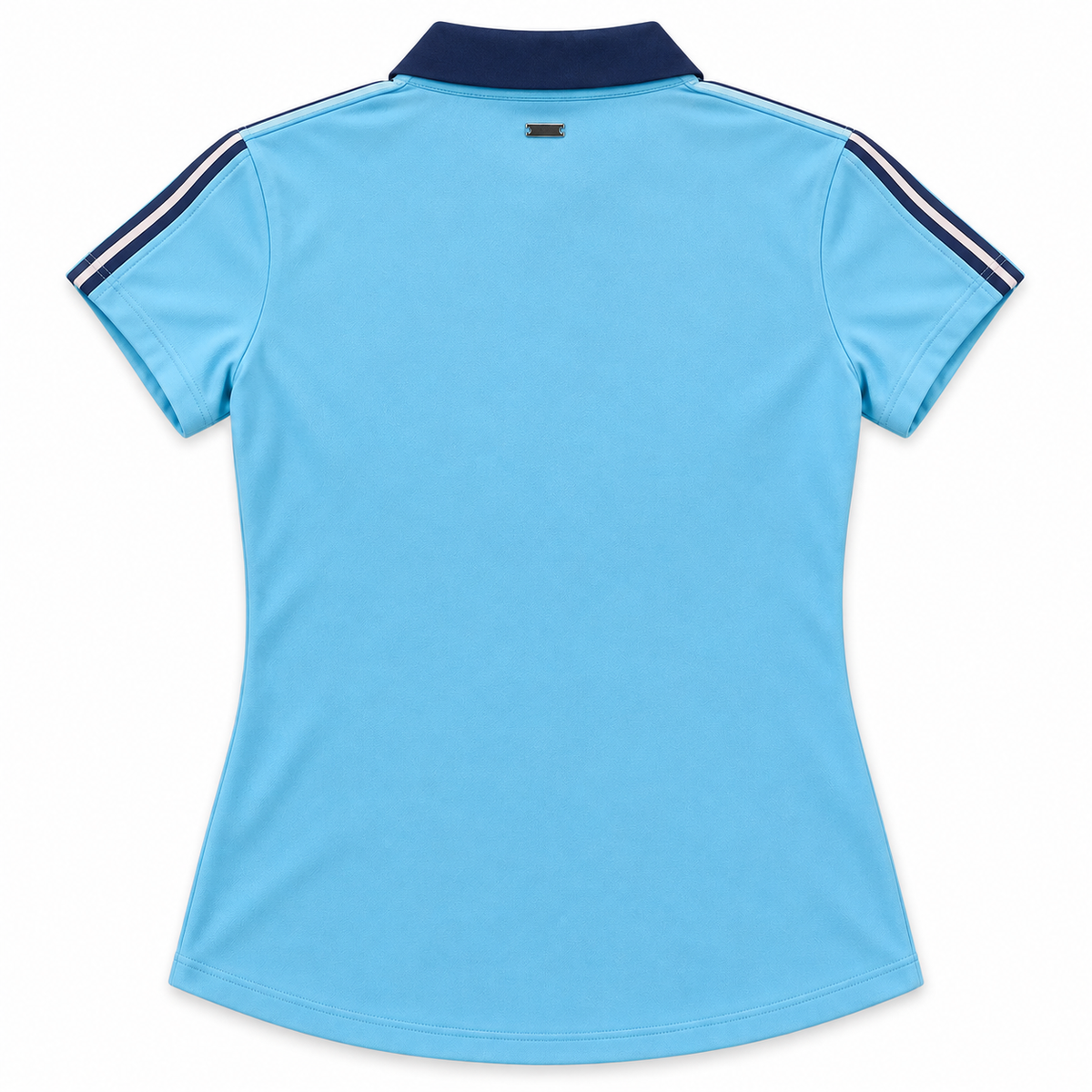 Under Armour women's aqua Zinger Shoulder Stripe polo size L back flat product view