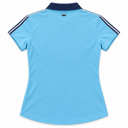 Under Armour women's aqua Zinger Shoulder Stripe polo size L back flat product view