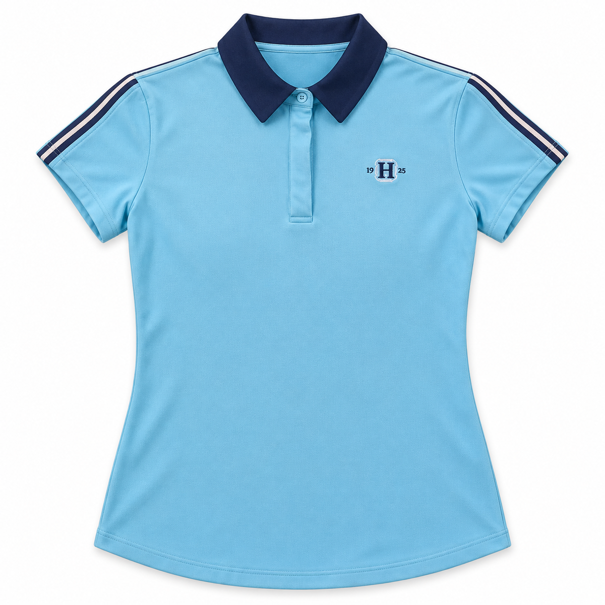 Under Armour women's aqua Zinger Shoulder Stripe polo size L front flat product view