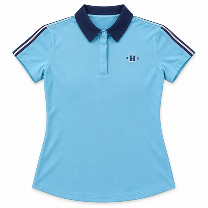 Under Armour women's aqua Zinger Shoulder Stripe polo size L front flat product view