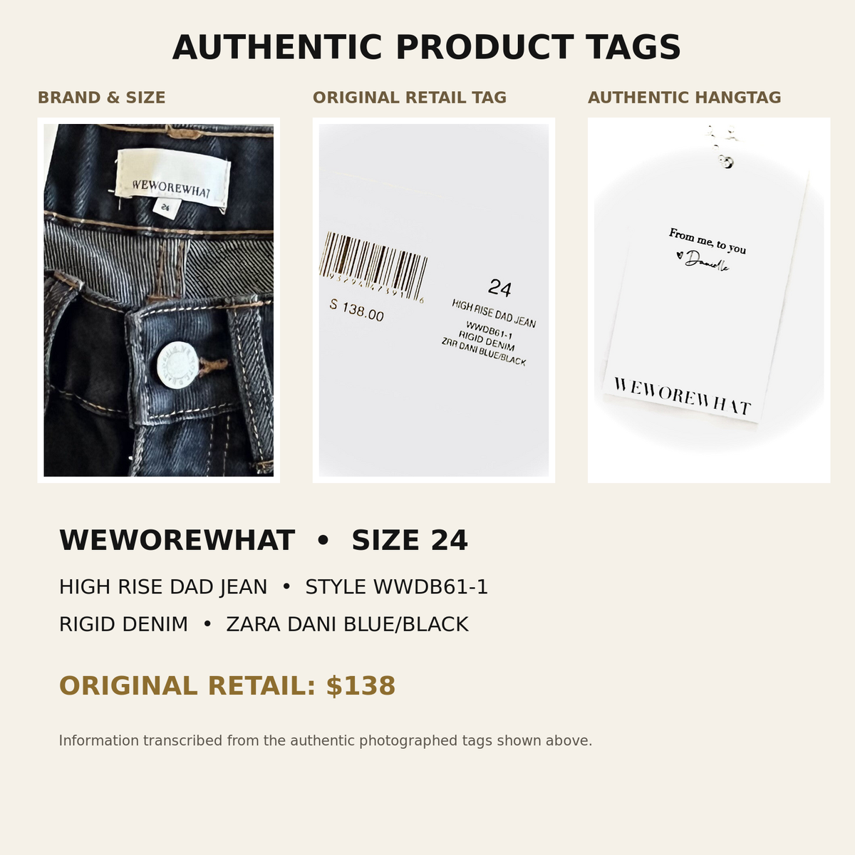 Authentic WeWoreWhat size 24 style WWDB61-1 and 138 dollar retail tags