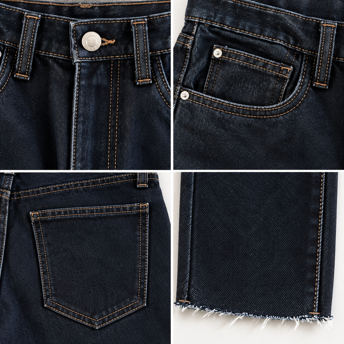 WeWoreWhat High Rise Dad Jean blue black denim construction details
