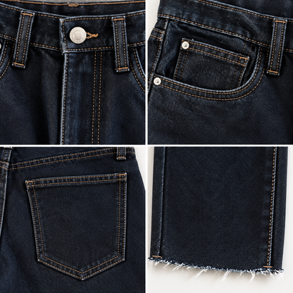 WeWoreWhat High Rise Dad Jean blue black denim construction details