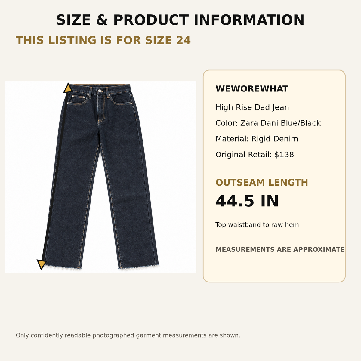 WeWoreWhat High Rise Dad Jean size 24 product information and approximate 44.5 inch outseam