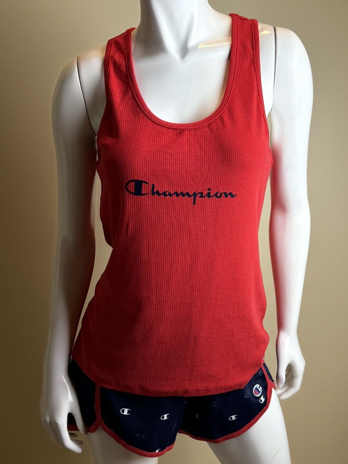 Champion Women’s 2 Piece Pajama Set Tank Top & Shorts Red Blue Sz L.  (74)