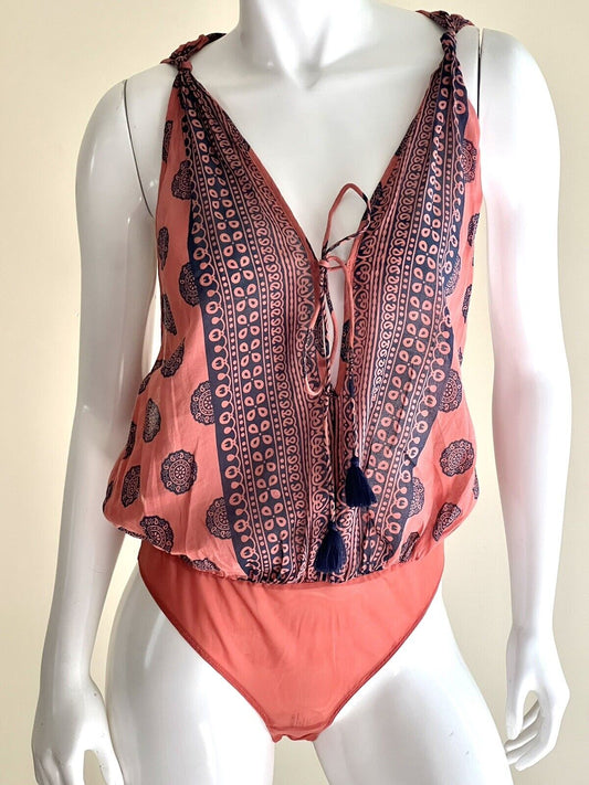 intimately Free People Bodysuit Sz M Red One Pc (1)