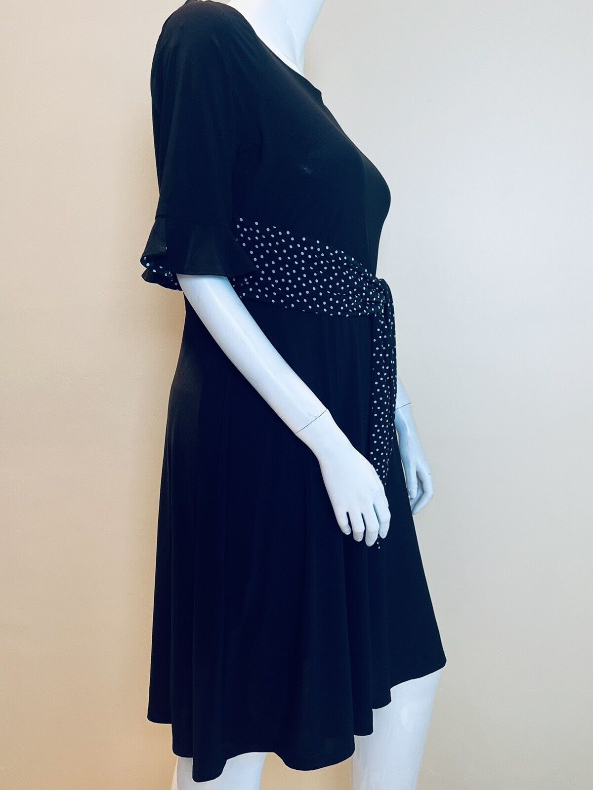 Chetta B  BLACK w/Polka Dots Tie Waist Dress Sz XL (9)