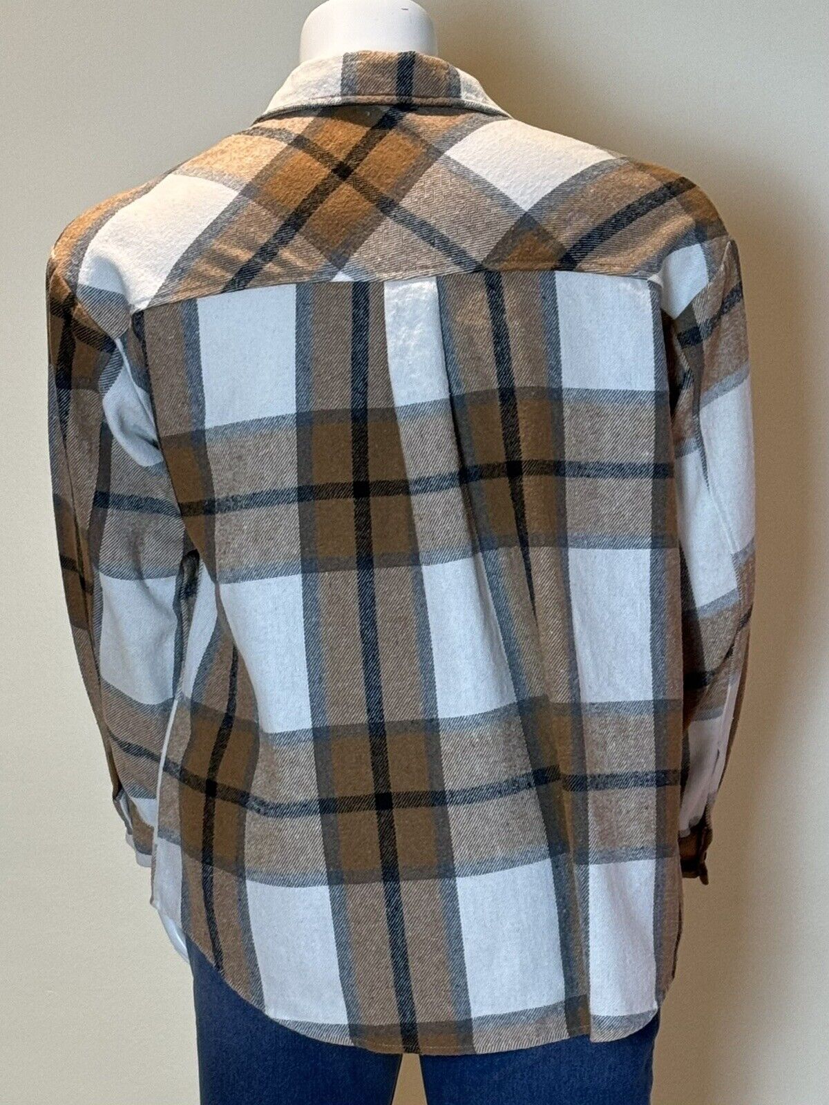 AUTOMET Womens Casual Plaid Shacket Button Down Long Sleeve Shirt Sz L.     (60)