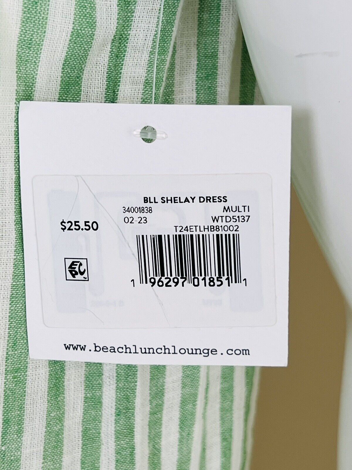 Beach Lunch Lounge Women’s Sz M Collar Lined Striped Green/White Dress (#1)