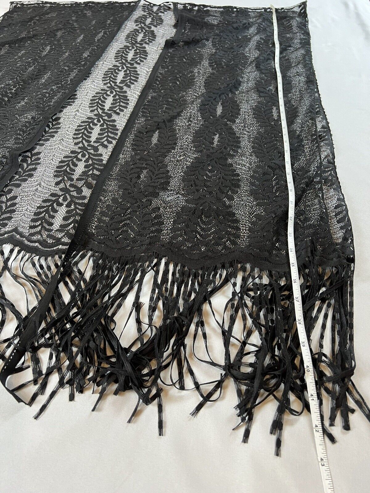 Black Lace Shawl Long Fringe Sz One Size