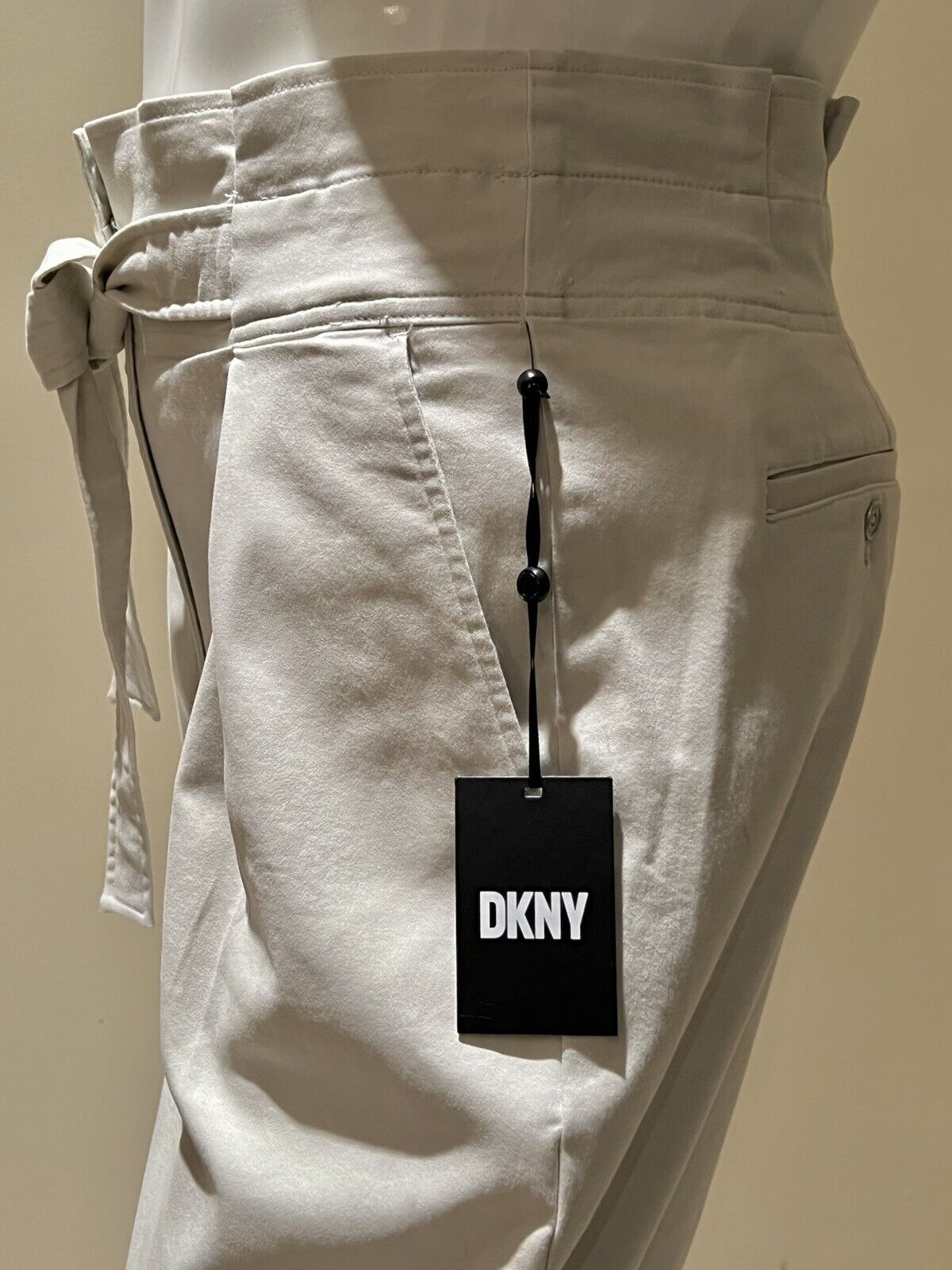 DKNY Women's Belted Paperbag Pants Beige Size 16