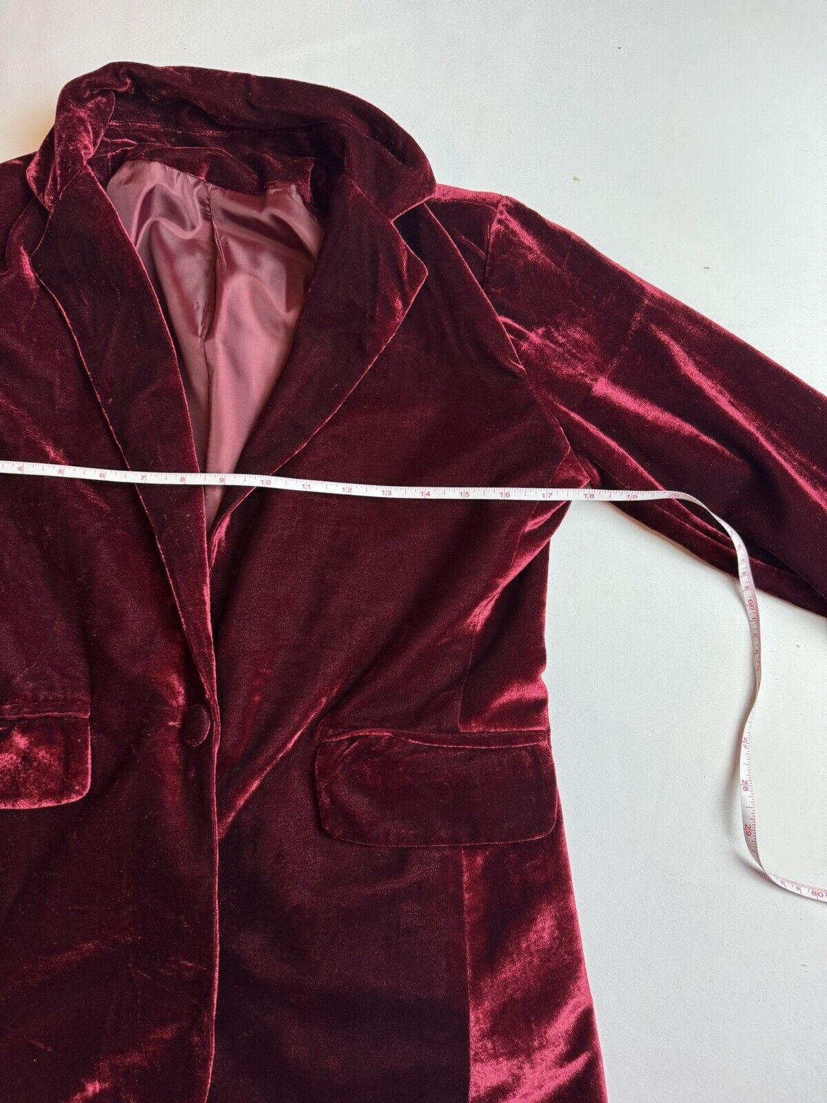 Women's Jacket Blazer Button Long Sleeve Velvet Velour Burgundy Sz S (75)