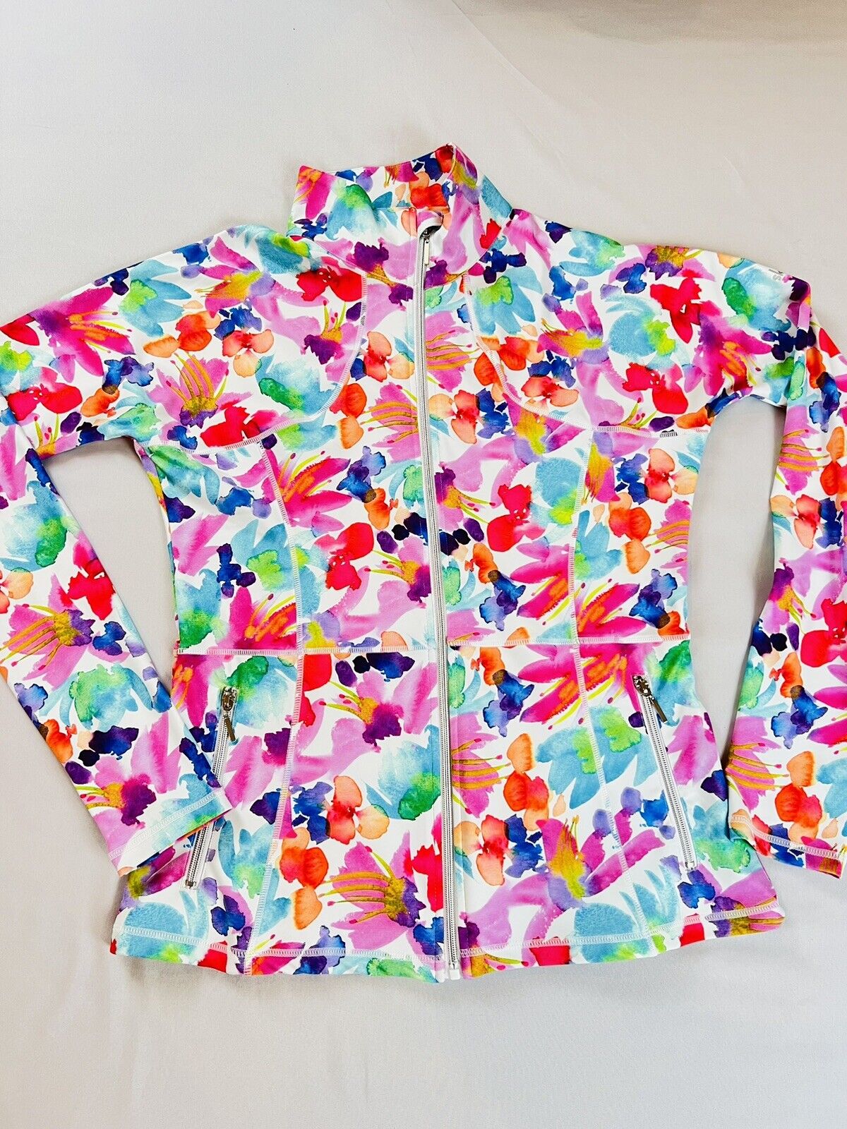 SKIE Women's Golf Jacket Knit Long Sleeve Full Zip Sz XL Multicolor Floral