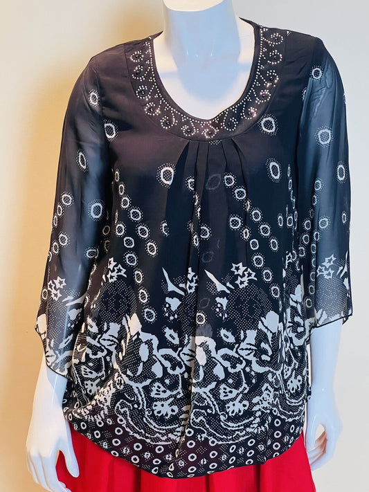 Simply Irresistible Petite Women’s Blouse Sz S Black White (5)