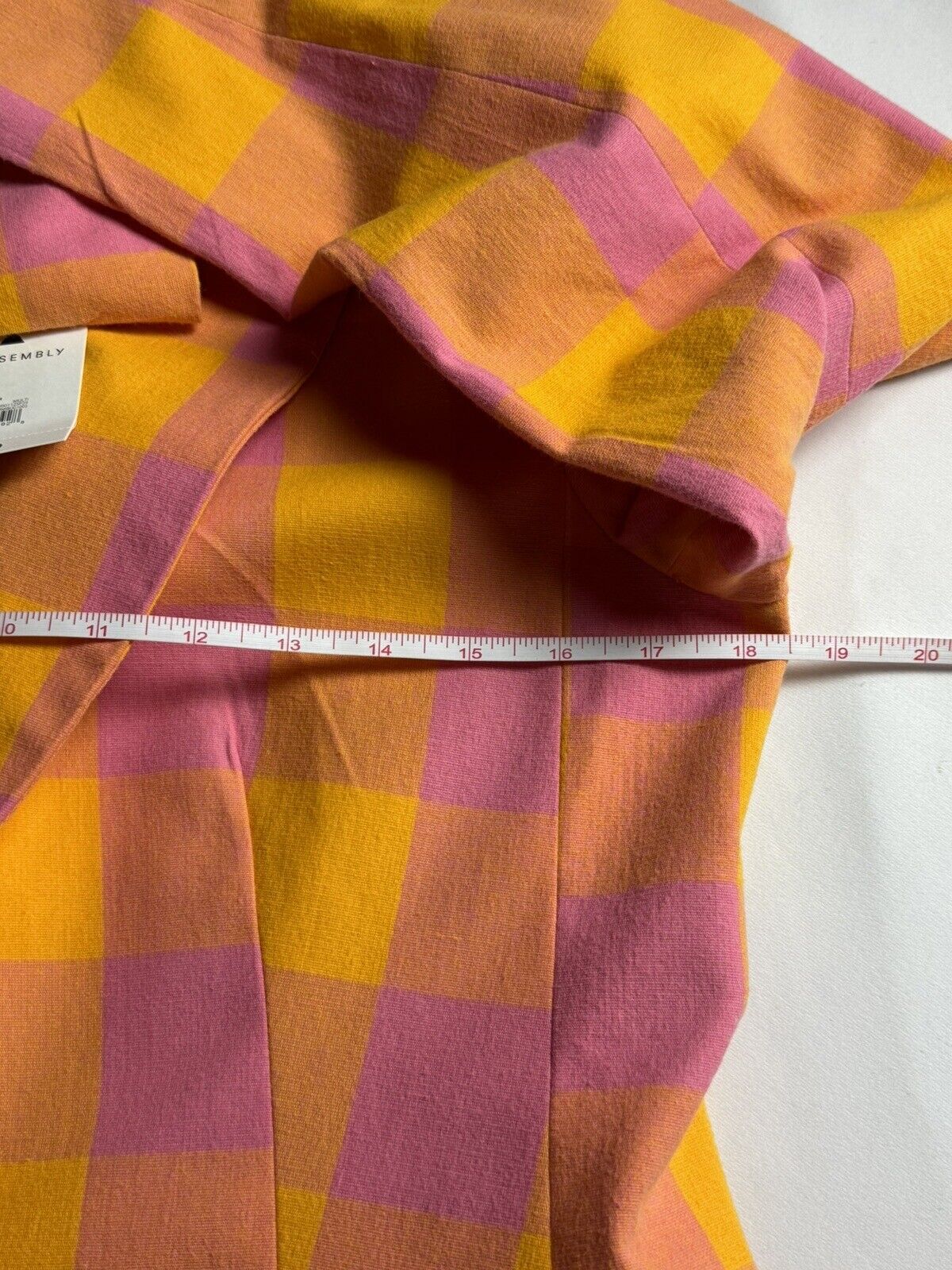 Free Assembly Women's Yellow with Pink Plaid Blazer Jacket Sz M.   (61)