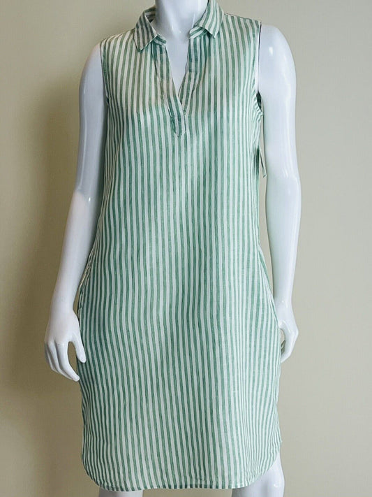 Beach Lunch Lounge Women’s Sz M Collar Lined Striped Green/White Dress (#1)